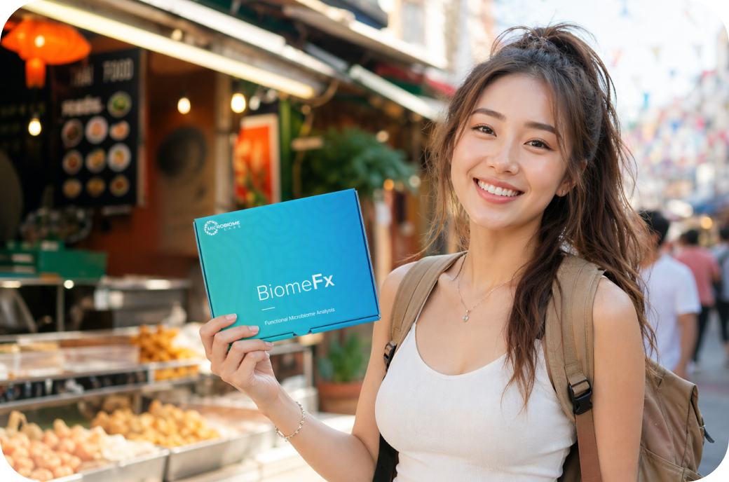 Happy traveler with BiomeFx kit